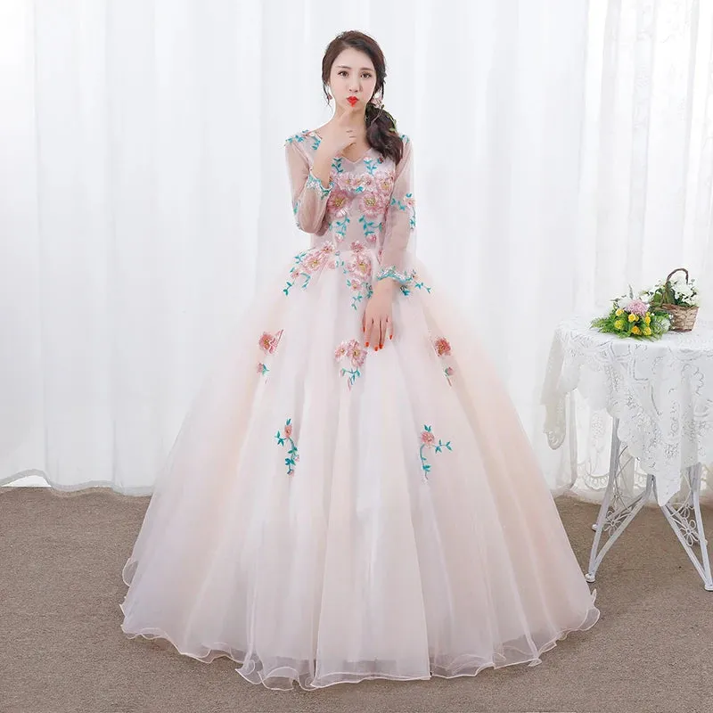 Elegant A Line V Neck Long Sleeves Quinceanera Dress