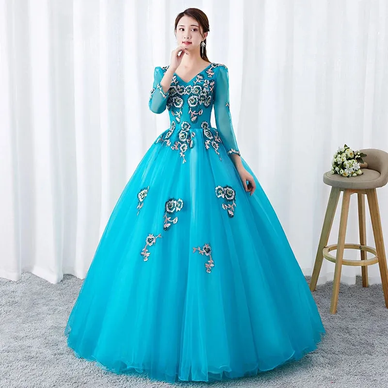 Elegant A Line V Neck Long Sleeves Quinceanera Dress