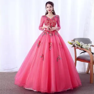 Elegant A Line V Neck Long Sleeves Quinceanera Dress