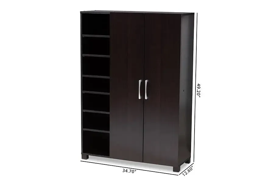 Emory Wenge Dark Brown Finished 2-Door Wood Entryway Shoe Storage Cabinet w/Open Shelves