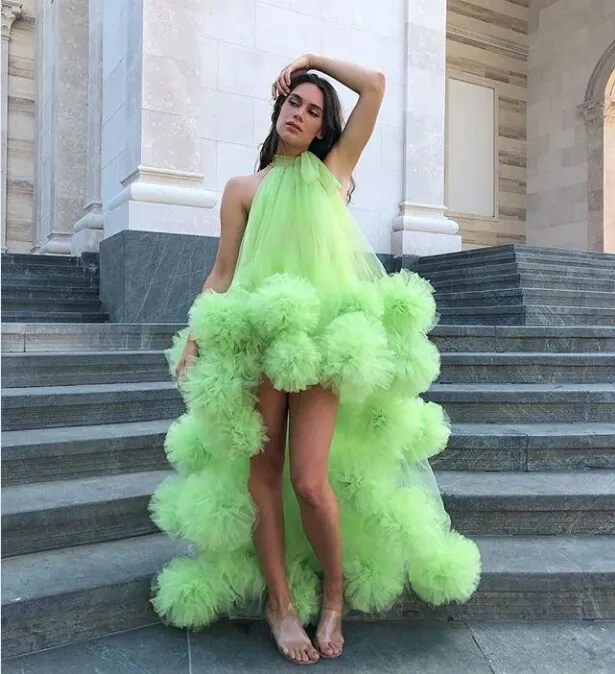 Green Prom Dresses 2022 Tulle Party Dresses Vestido Formatura Robe De Soiree Halter Neck Vestidos De Gala