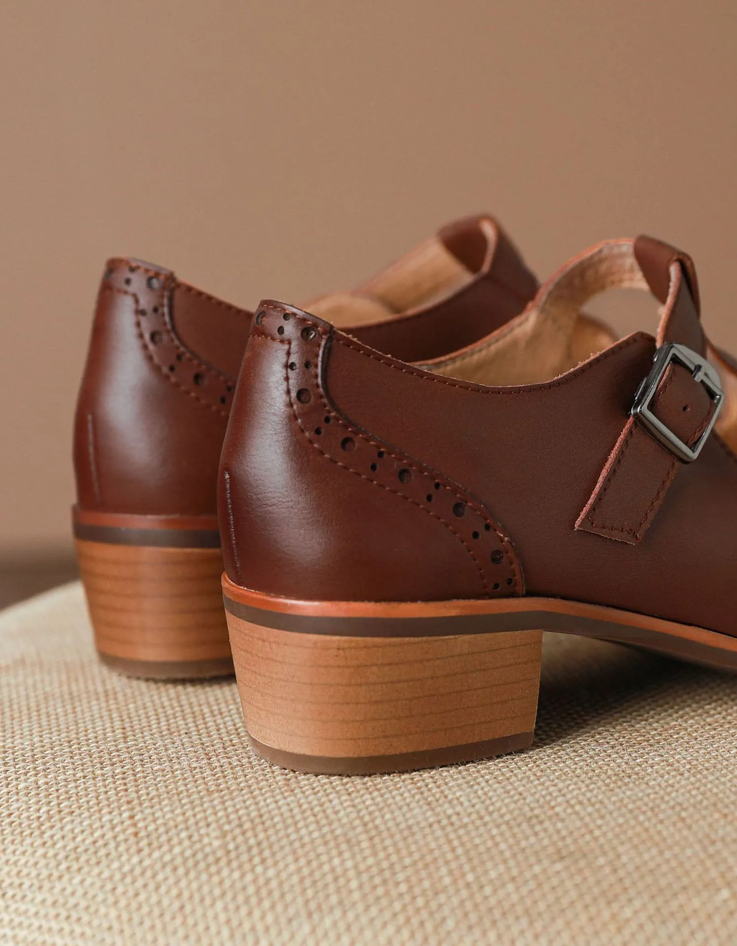 Handmade Brogue Style T-strap Oxford Shoes