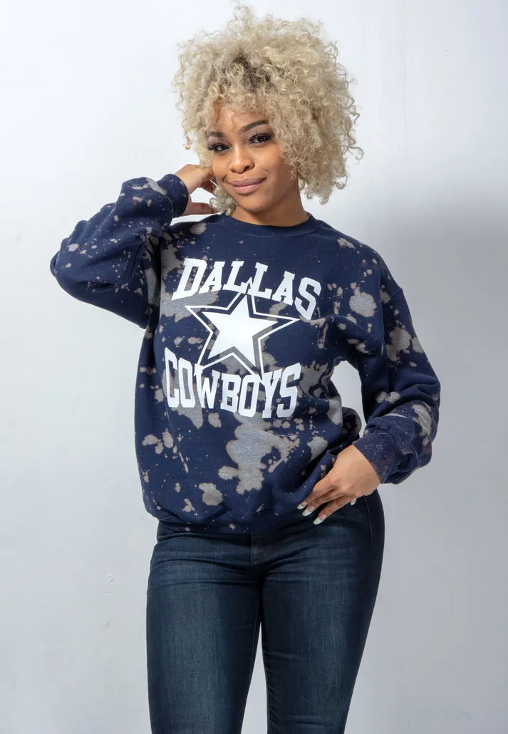 Handmade Dallas Cowboys Navy White Star Hand Bleached Unisex Sweatshirt