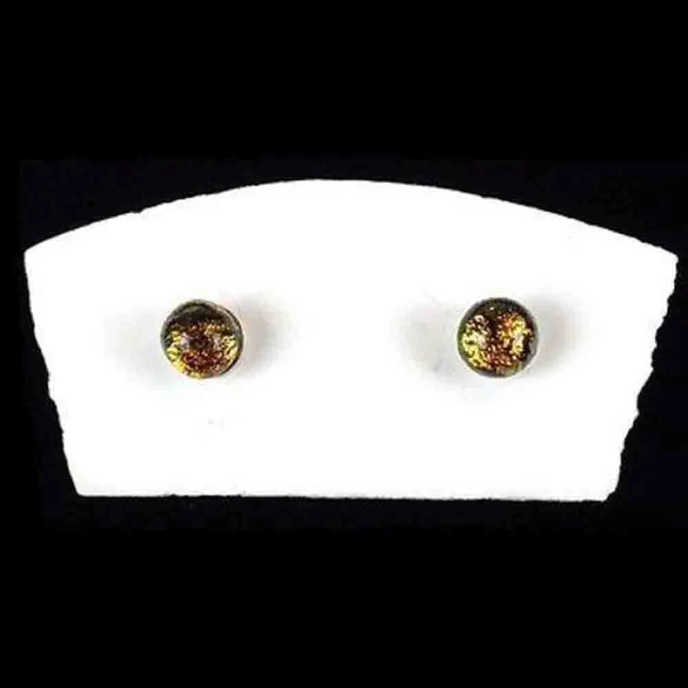 Handmade Small Dichroic Glass Studs in Amber Tili Glass