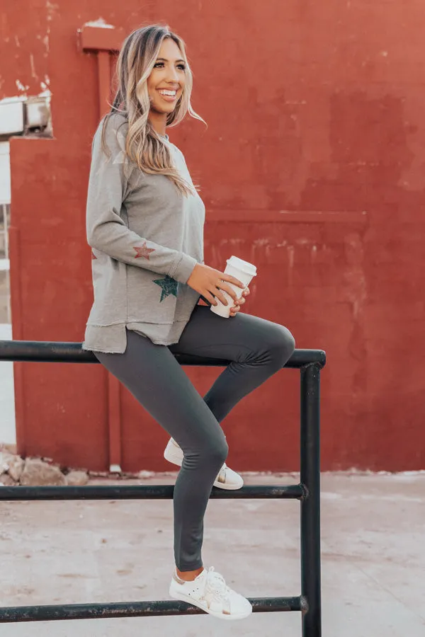 High Waist Fleece Lined Legging in Charcoal