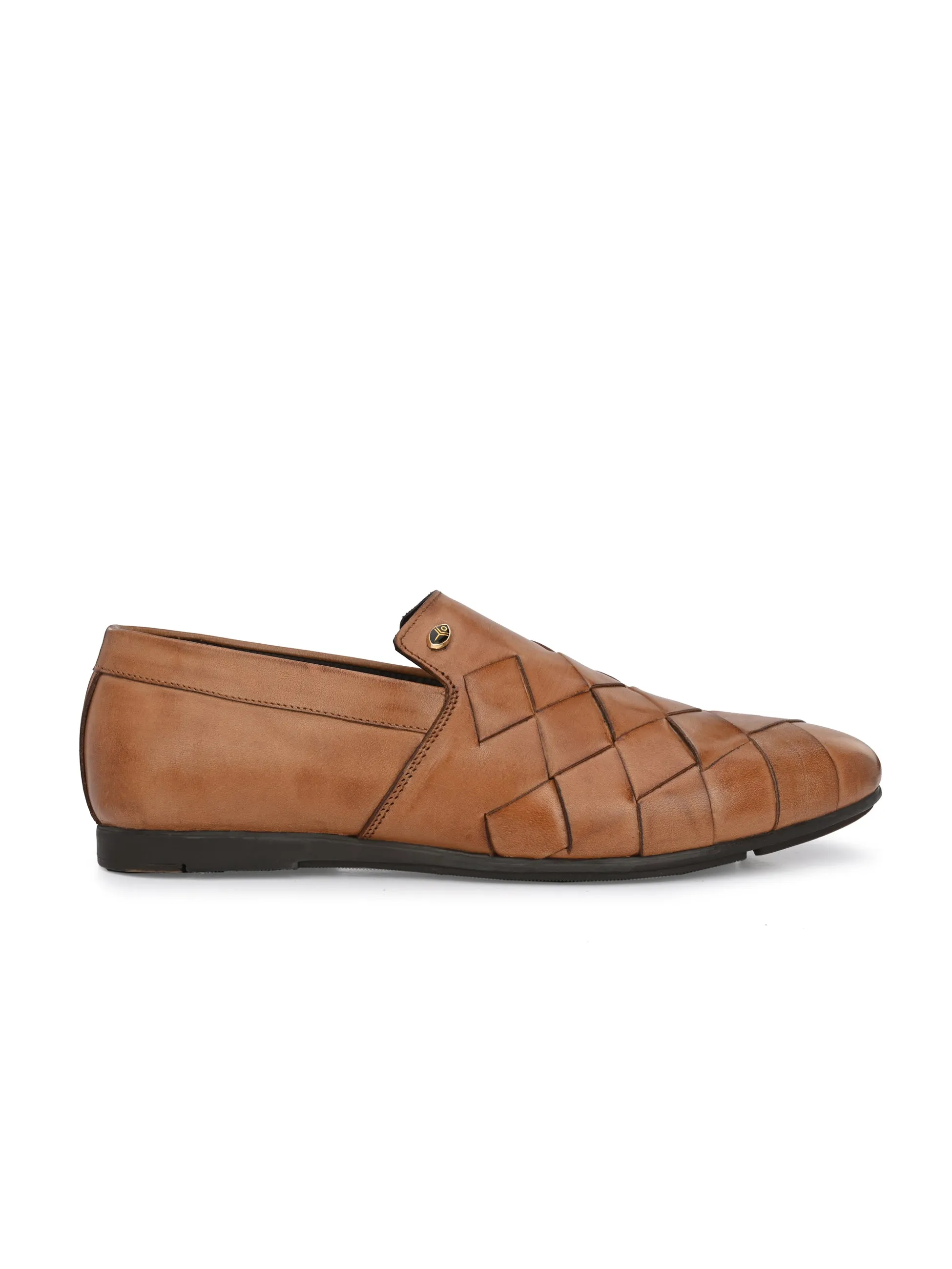 Hitz Men's Tan Slip-On Leather Party Shoes