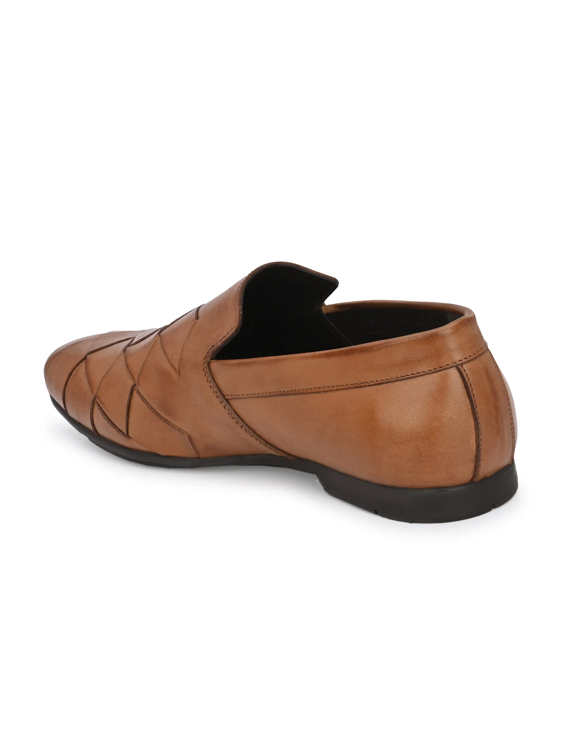 Hitz Men's Tan Slip-On Leather Party Shoes