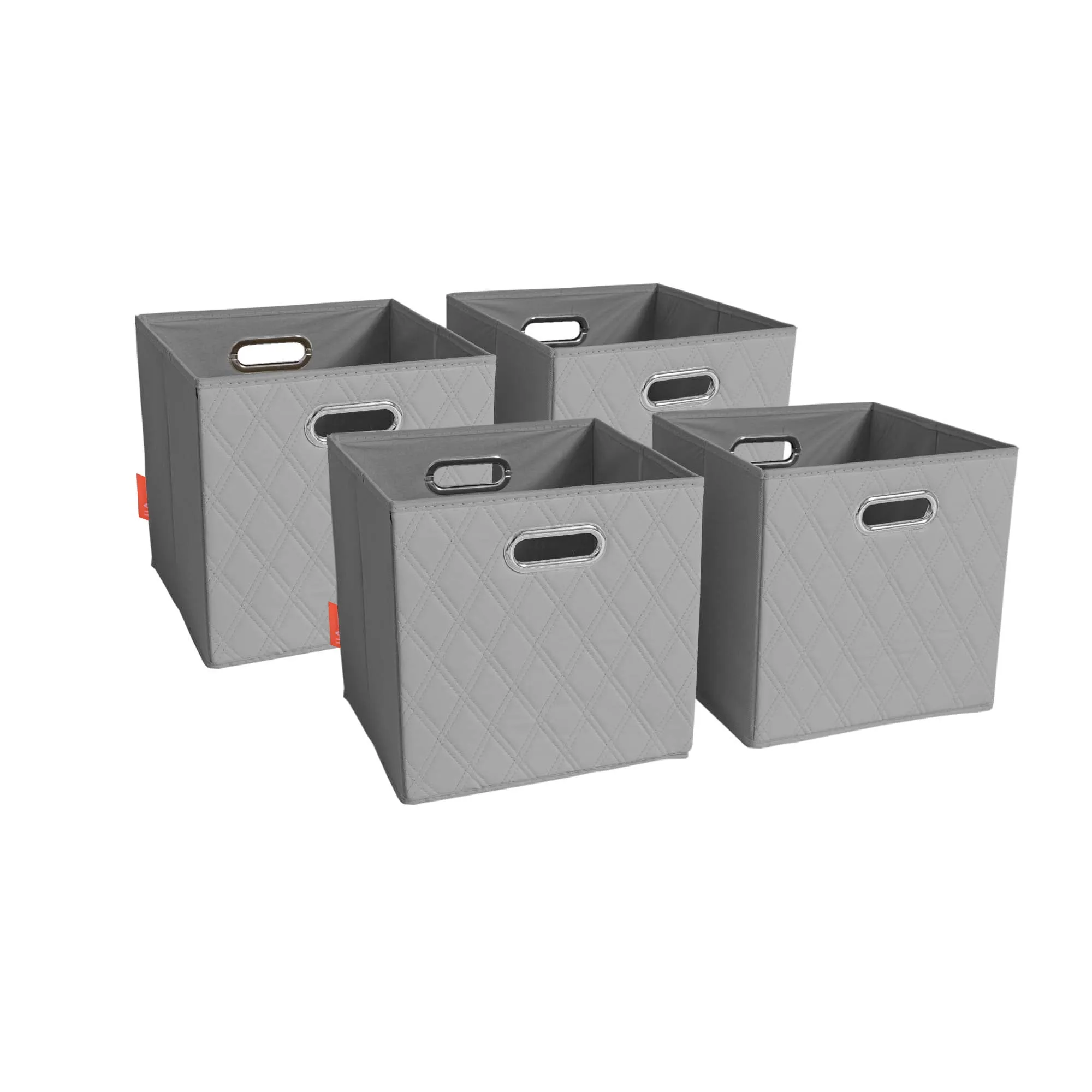 JIAessentials 11 inch Foldable Diamond Patterned Faux Leather Storage Cube Bins Set of Two with Dual Handles - 11" Gray