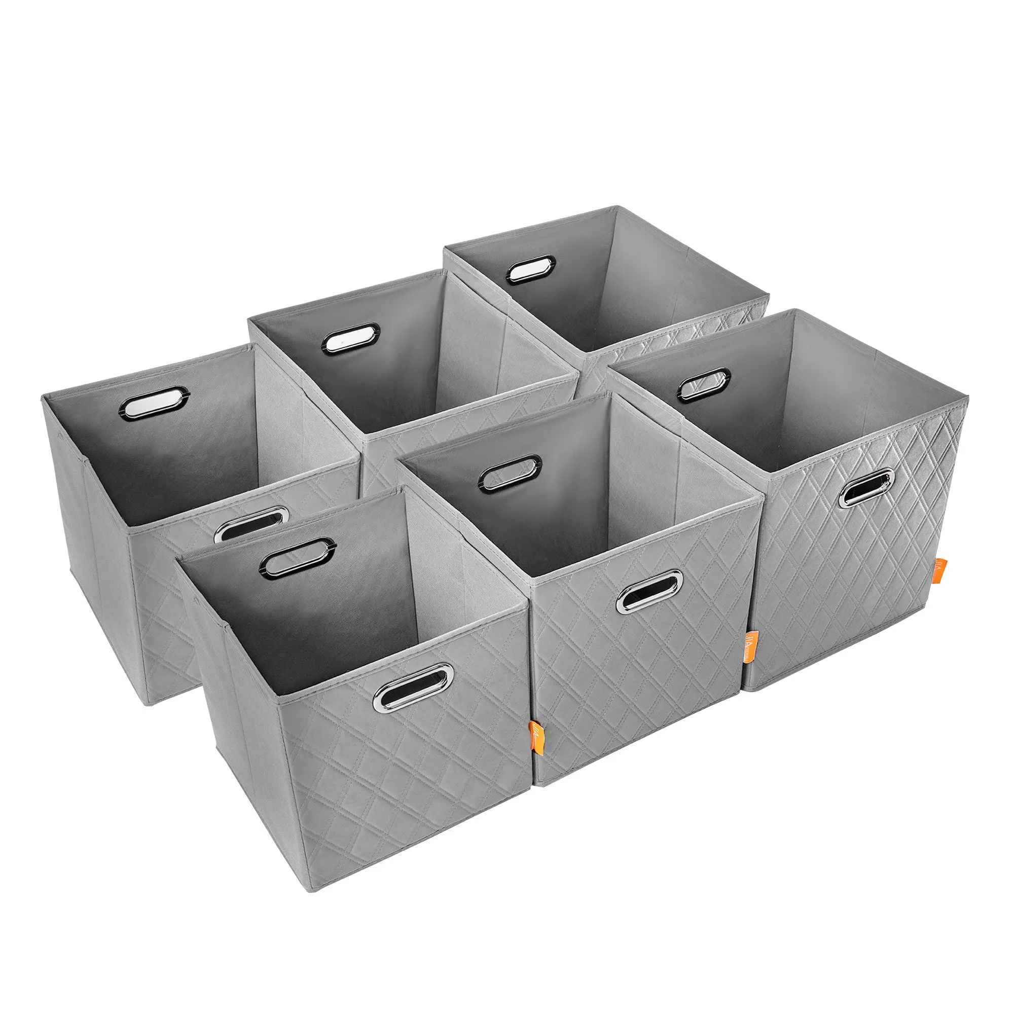 JIAessentials 11 inch Foldable Diamond Patterned Faux Leather Storage Cube Bins Set of Two with Dual Handles - 11" Gray