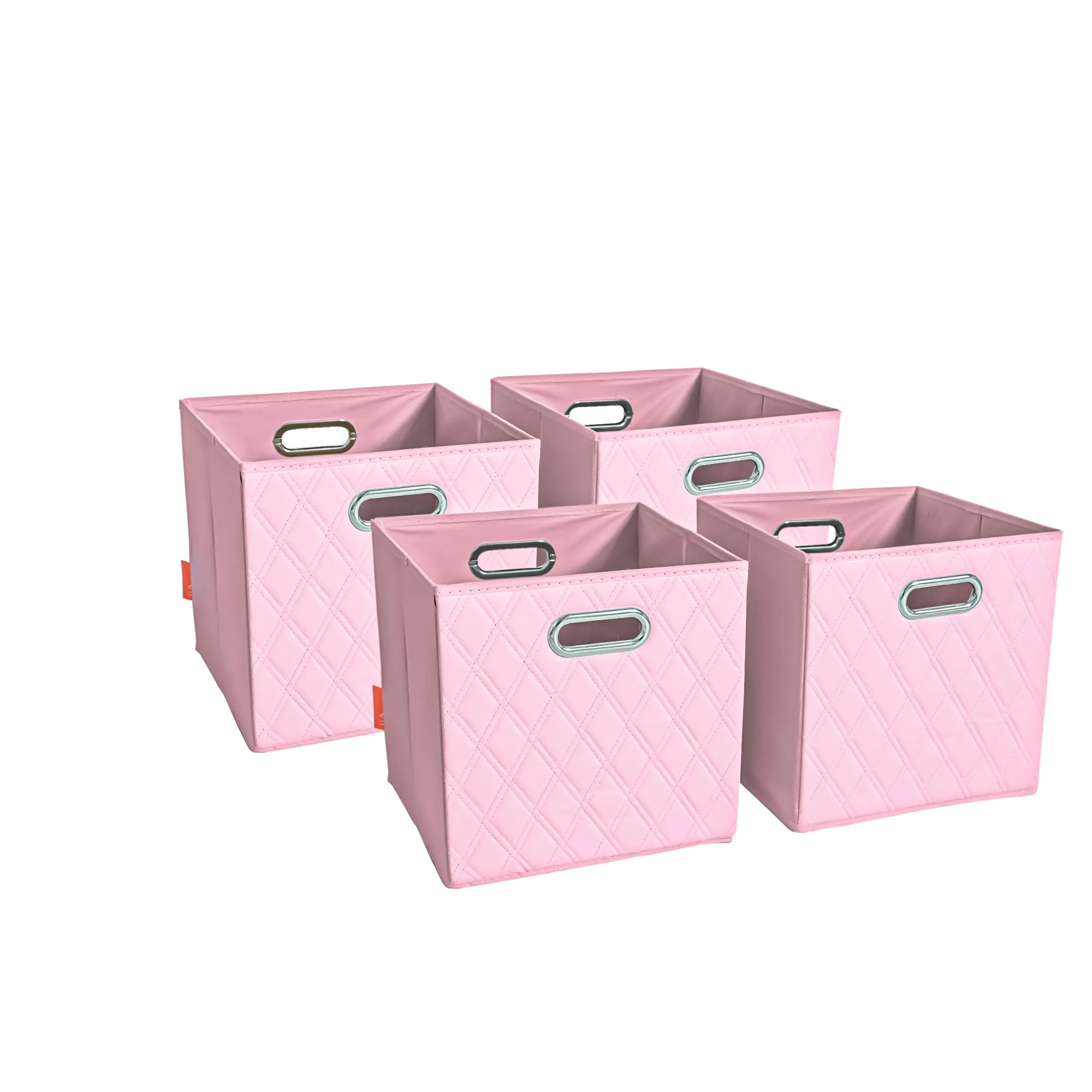 JIAessentials 12 inch Foldable Diamond Patterned Faux Leather Storage Cube Bins Set of Two with Dual Handles - 12" Pink