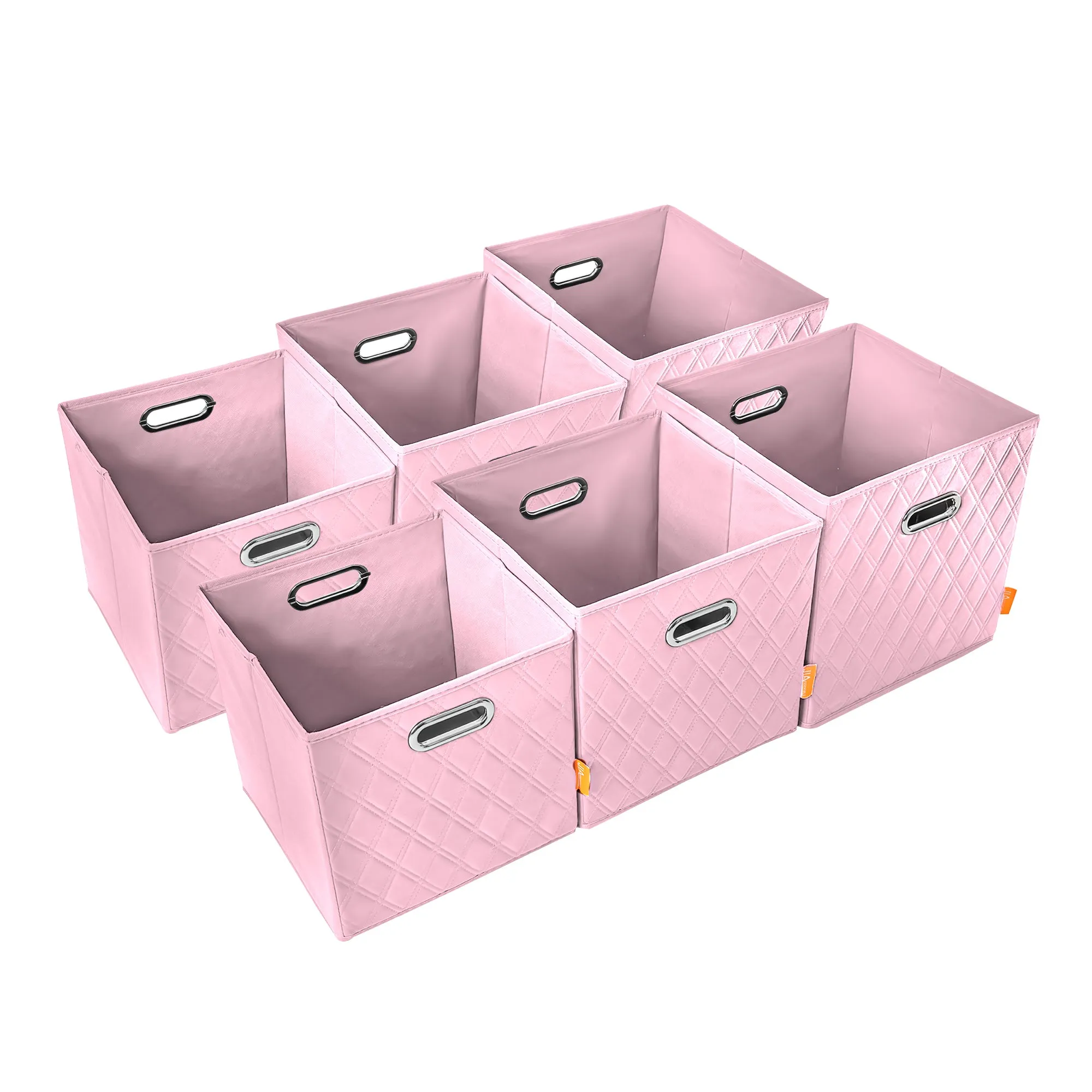 JIAessentials 12 inch Foldable Diamond Patterned Faux Leather Storage Cube Bins Set of Two with Dual Handles - 12" Pink