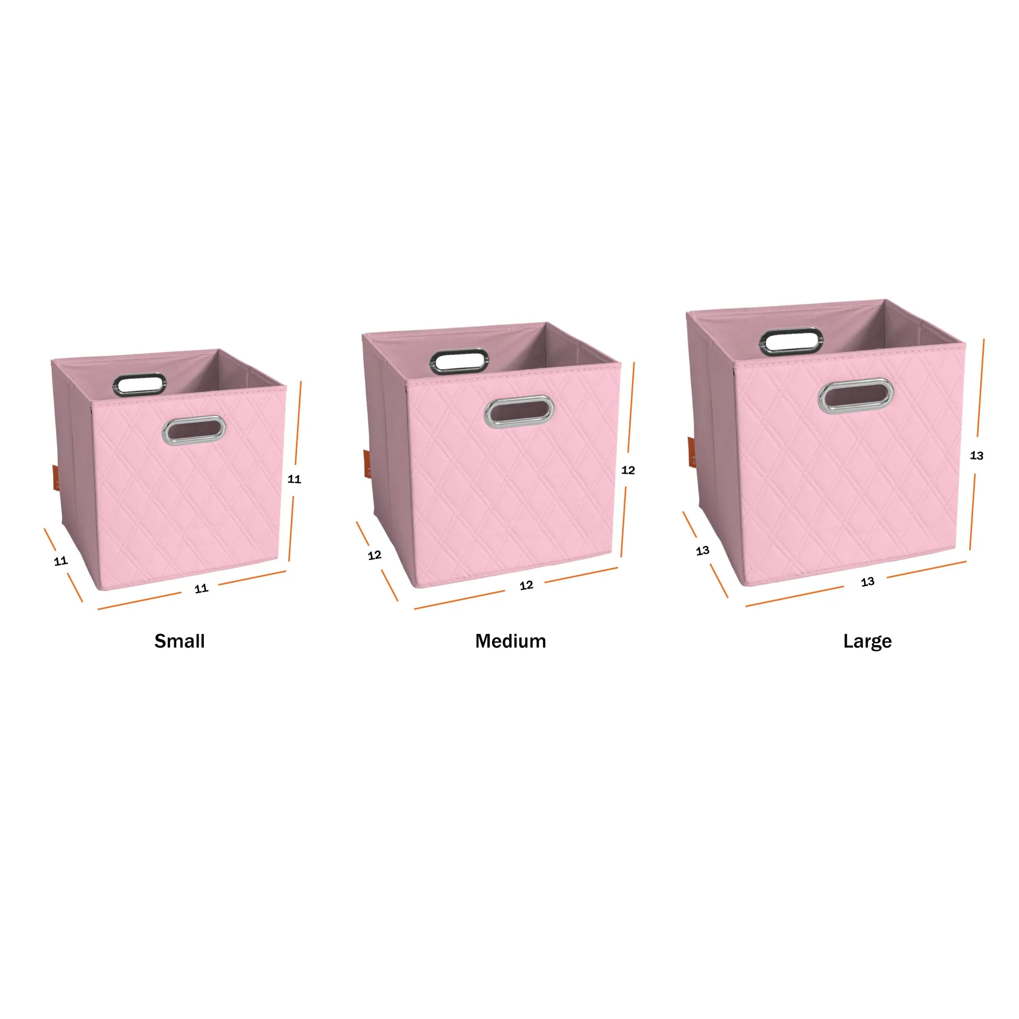 JIAessentials 12 inch Foldable Diamond Patterned Faux Leather Storage Cube Bins Set of Two with Dual Handles - 12" Pink