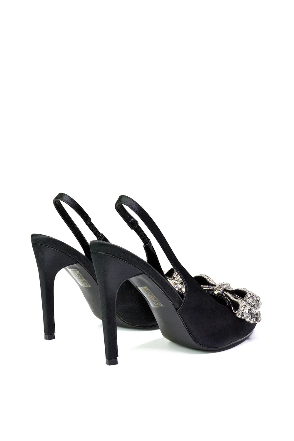 Kimmy Diamante Bow Pointed Toe Court Shoes Stiletto High Heels in Black