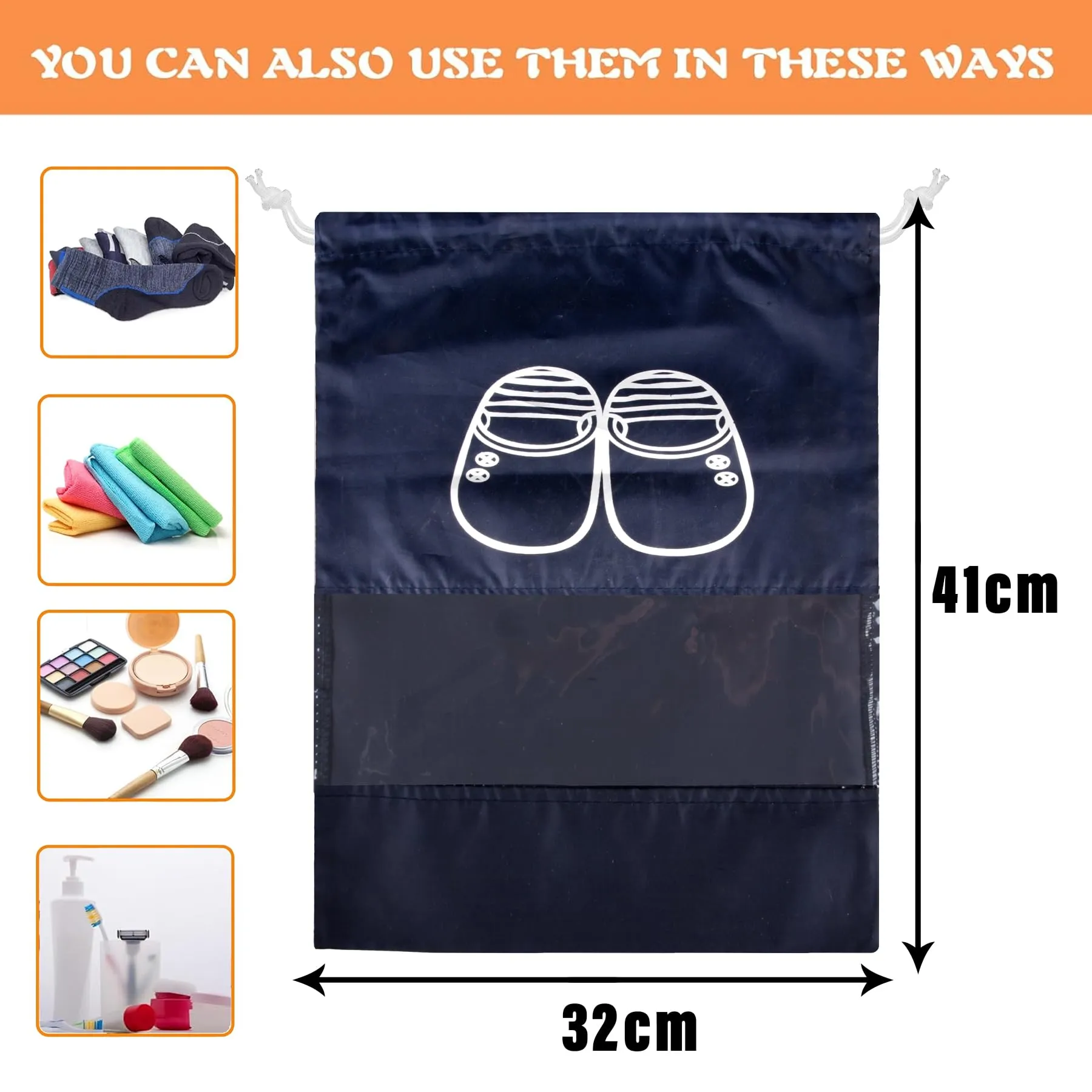 Kuber Industries Shoe Cover | Travel Shoe Storage Bags | Polyester Storage Bags | Drawstring Shoe Cover | Clear Transparent Shoe Storage Organizer | Pack of 6 | Multi