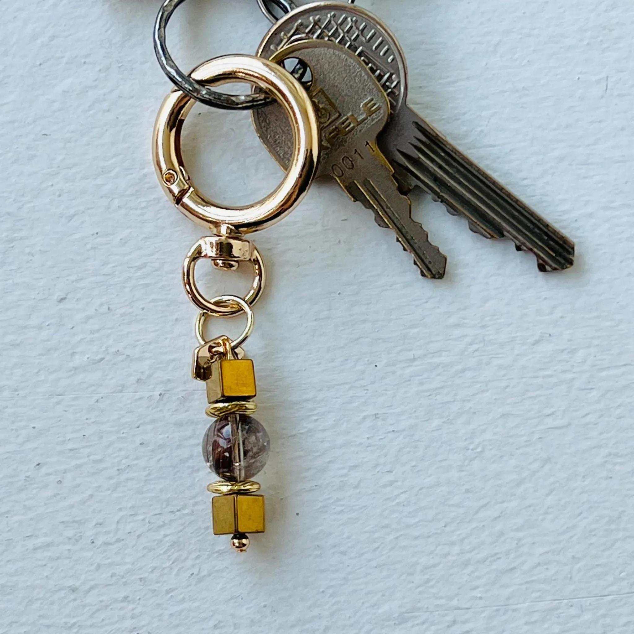 Labradorite & Gold Hematite Bag Charm/ Key Ring