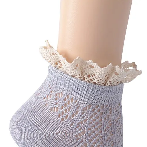 Lace Short Socks, Funcat Ladies Women Big Girl Gift Elastic Sheer Knitting Patterned Lolita Ankle Hosiery Socks 4 Pairs