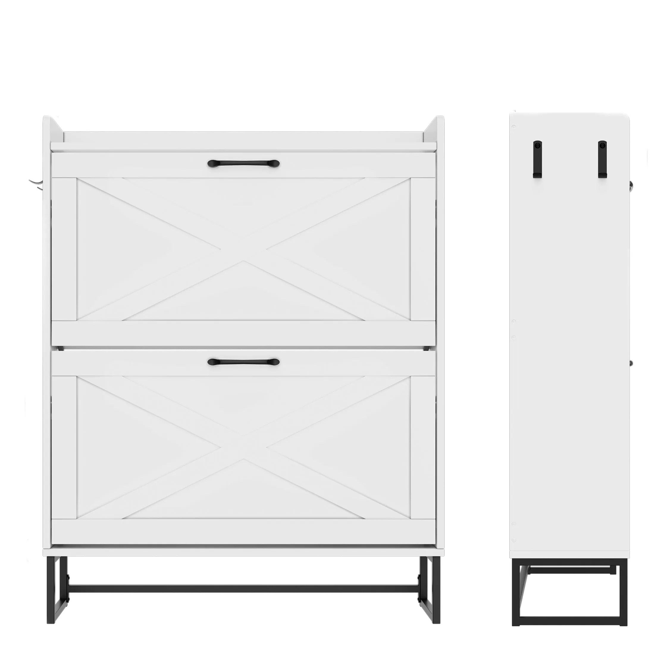 LHBcraft 40''H 12 Pair Shoe Storage Cabinet with 2 Flip Drawers