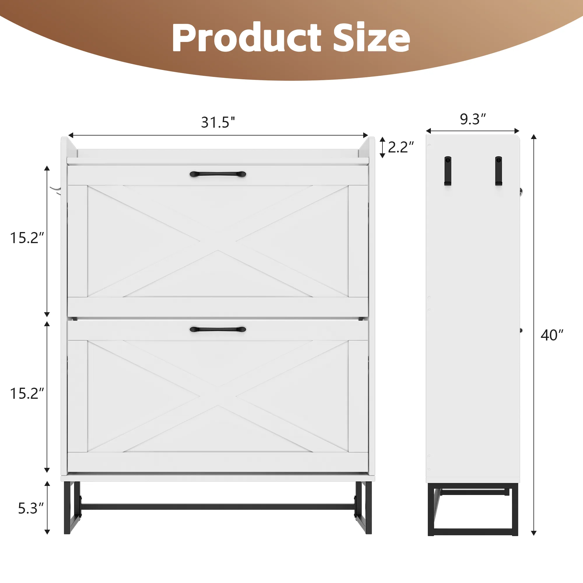 LHBcraft 40''H 12 Pair Shoe Storage Cabinet with 2 Flip Drawers