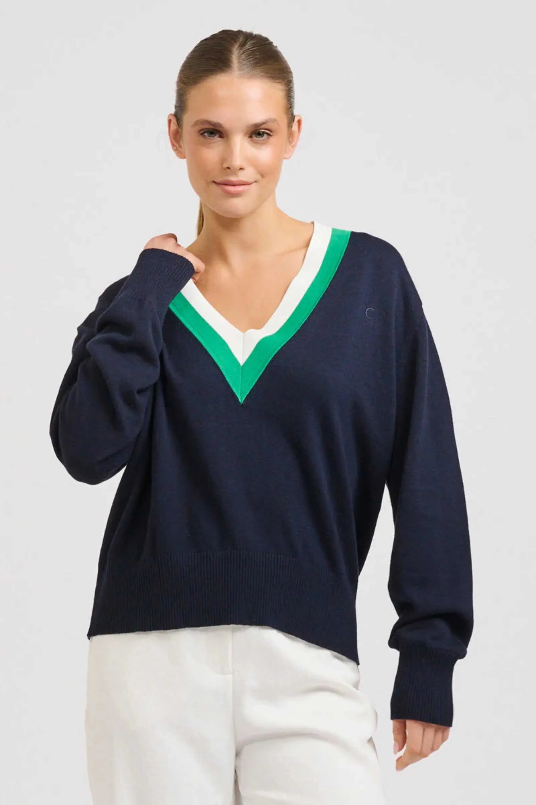 Links Sweater | French Navy/Green/Club White