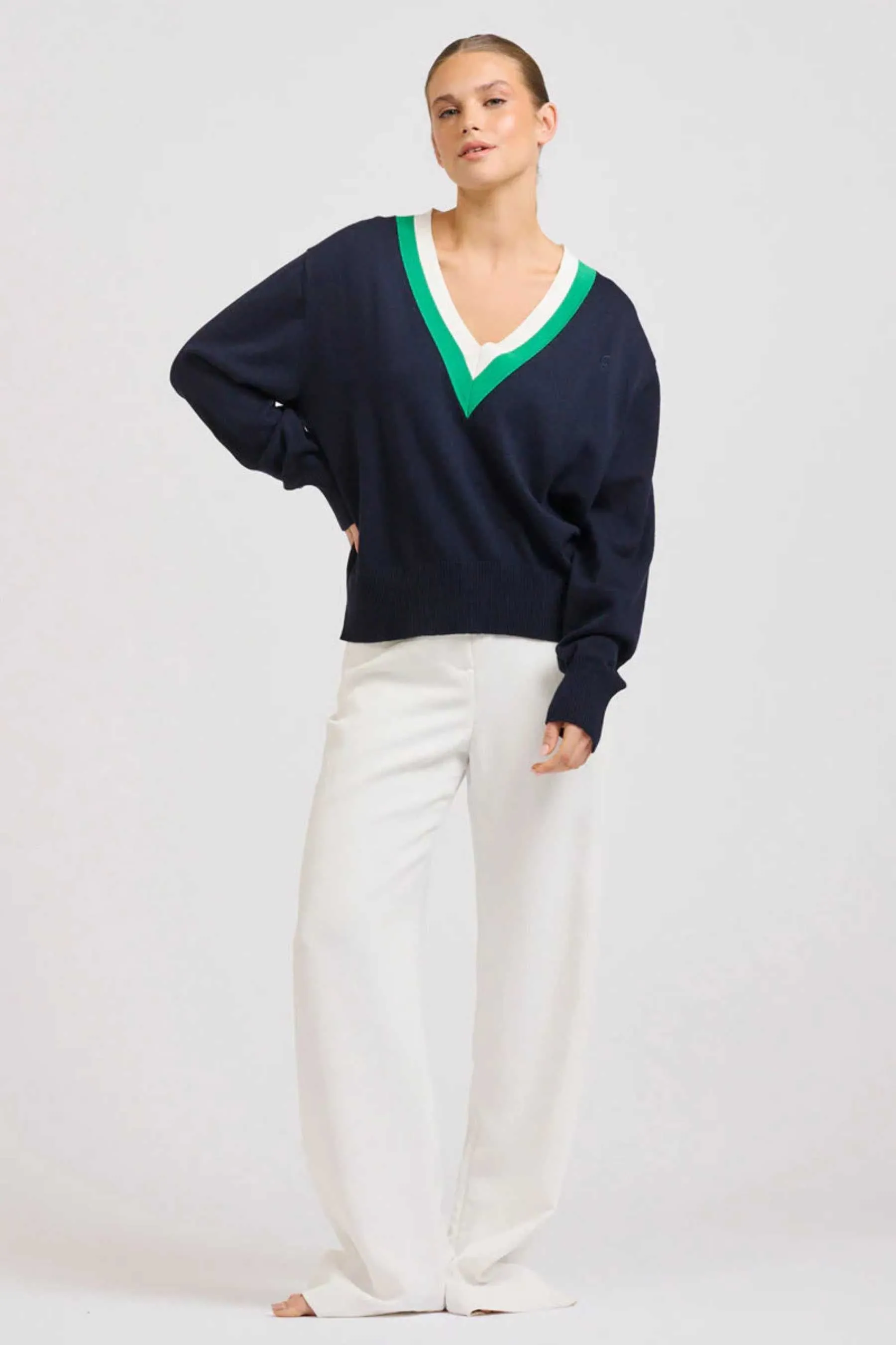 Links Sweater | French Navy/Green/Club White