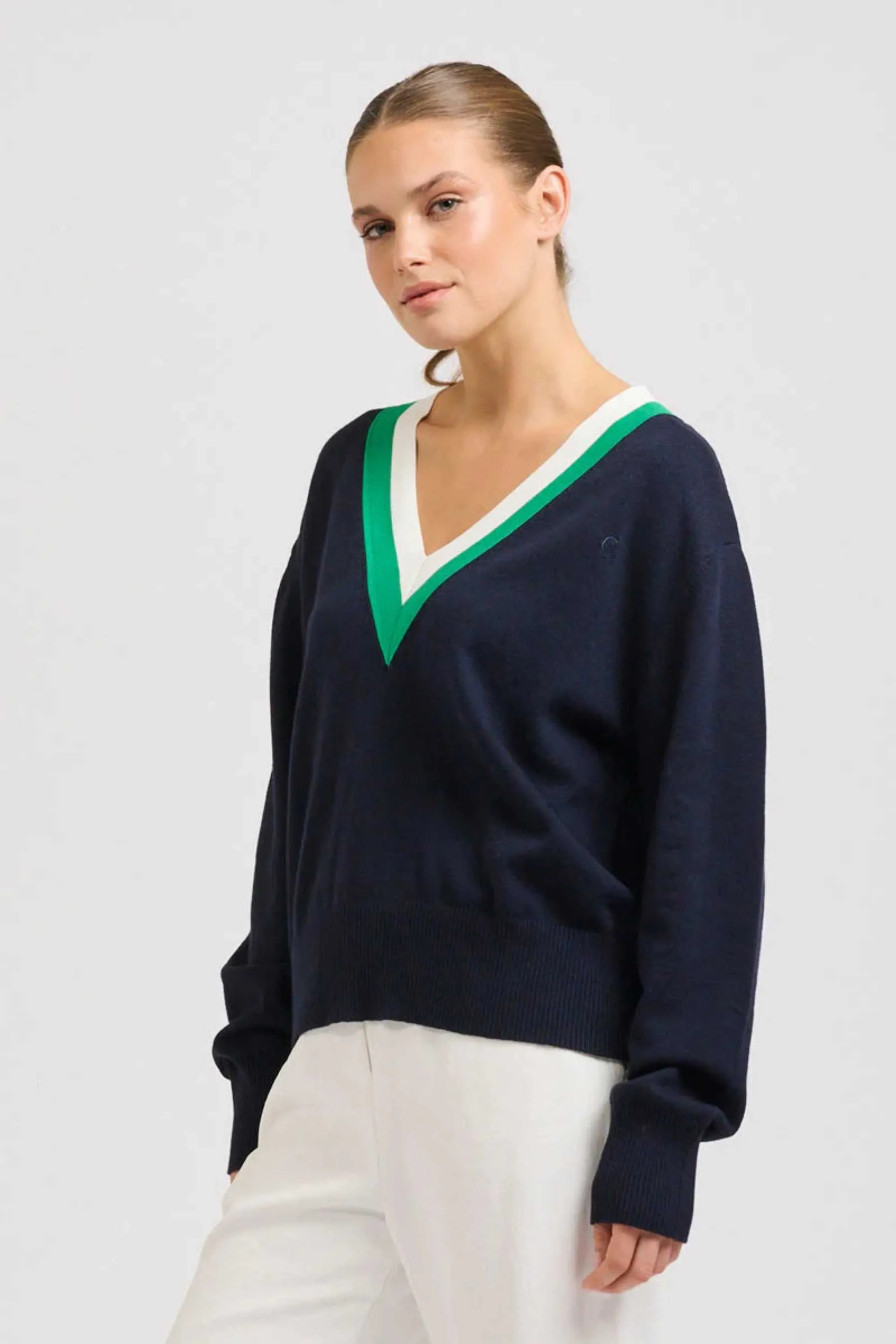 Links Sweater | French Navy/Green/Club White