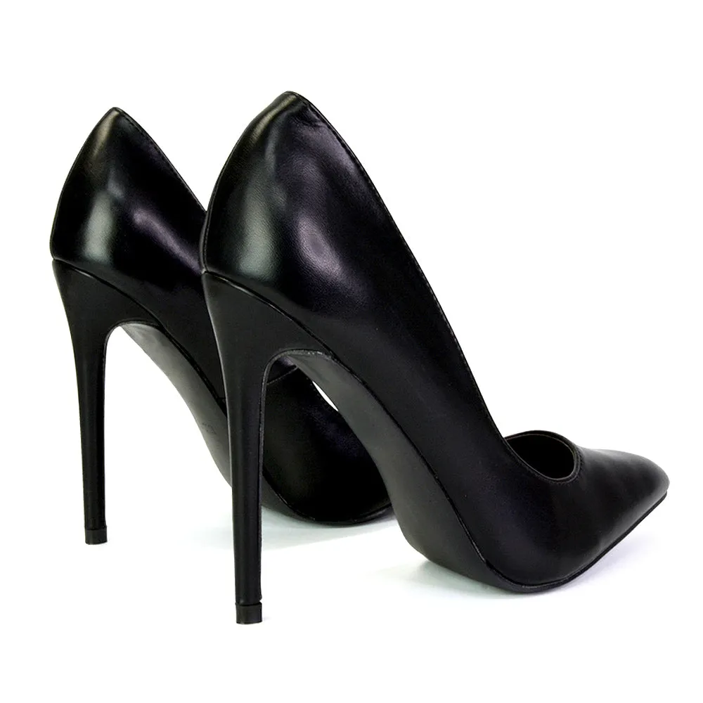 Lu-Lu Pointed Toe Statement Stiletto High Heel Court Shoes in Black