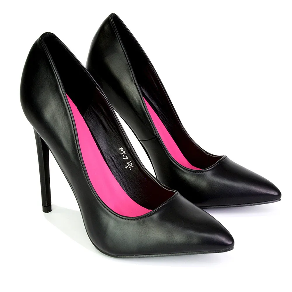 Lu-Lu Pointed Toe Statement Stiletto High Heel Court Shoes in Black