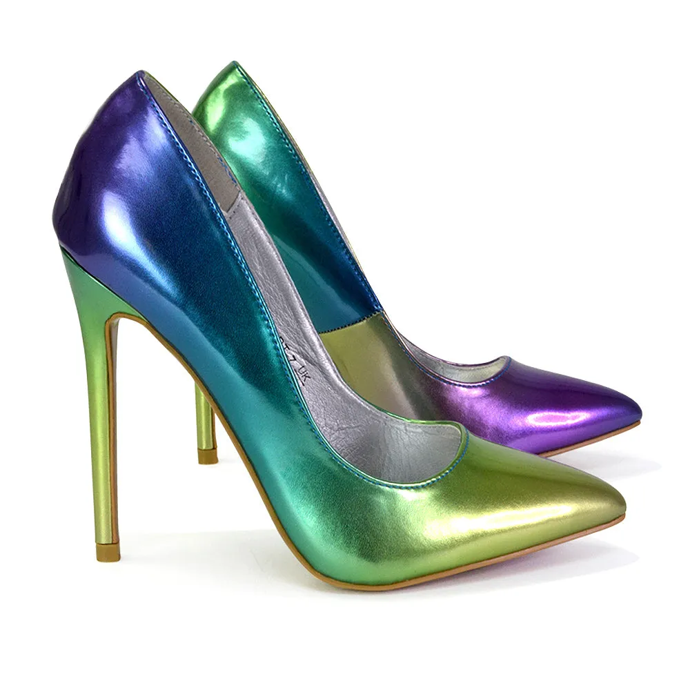 Lu-Lu Pointed Toe Statement Stiletto High Heel Court Shoes in Pastel Green