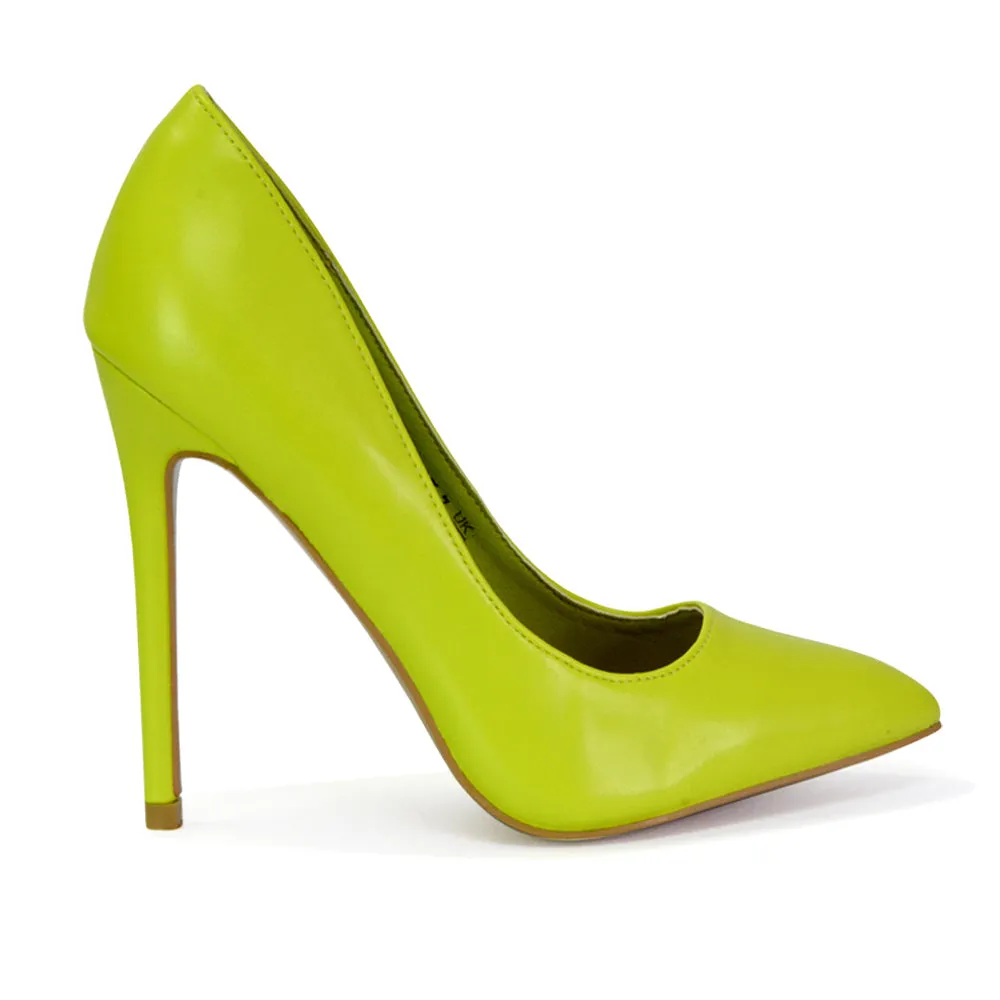 Lu-Lu Pointed Toe Statement Stiletto High Heel Court Shoes in Pastel Green