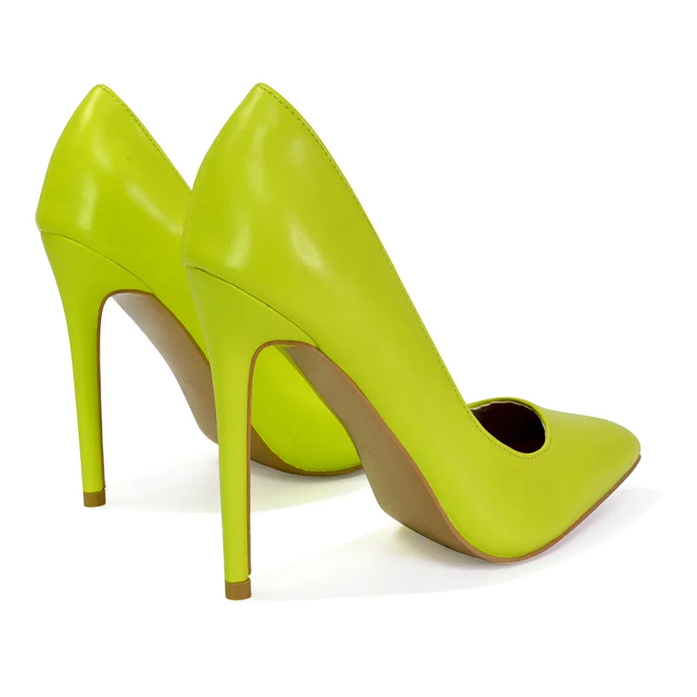 Lu-Lu Pointed Toe Statement Stiletto High Heel Court Shoes in Pastel Green