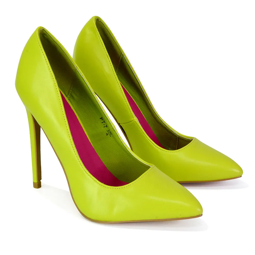 Lu-Lu Pointed Toe Statement Stiletto High Heel Court Shoes in Pastel Green