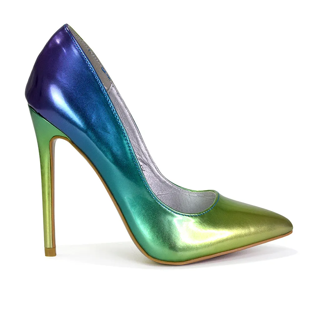 Lu-Lu Pointed Toe Statement Stiletto High Heel Court Shoes in Pastel Green