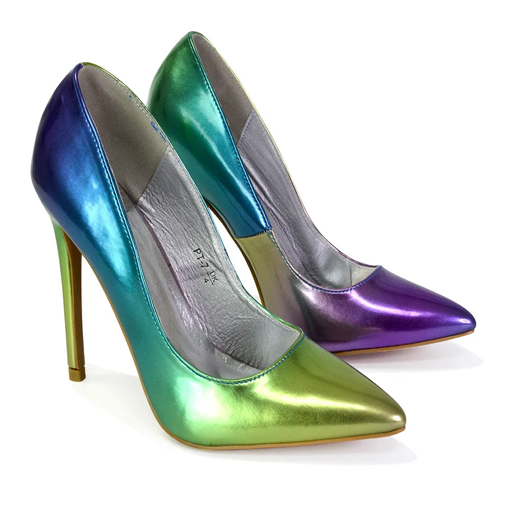 Lu-Lu Pointed Toe Statement Stiletto High Heel Court Shoes in Pastel Green