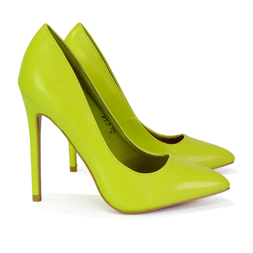 Lu-Lu Pointed Toe Statement Stiletto High Heel Court Shoes in Pastel Green