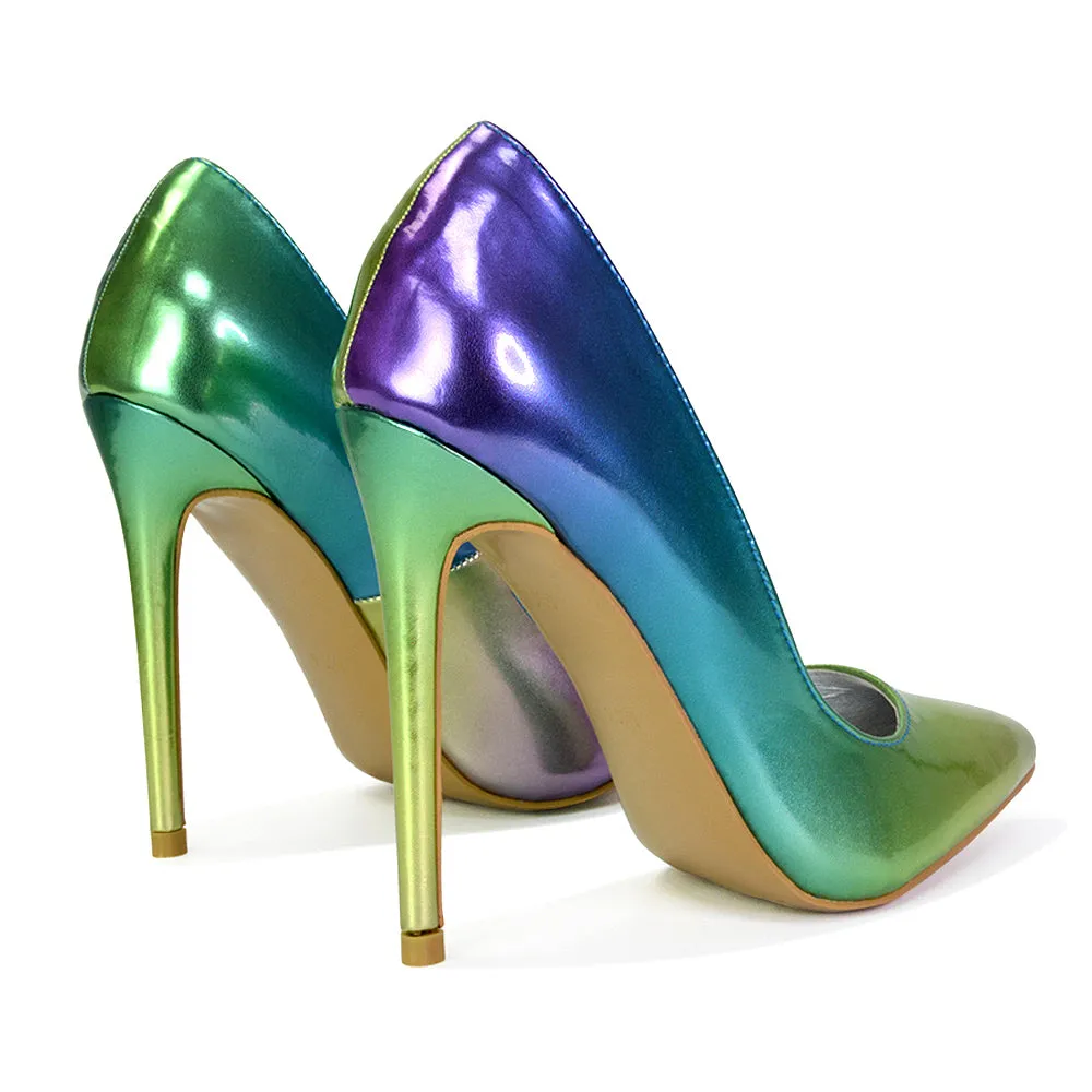 Lu-Lu Pointed Toe Statement Stiletto High Heel Court Shoes in Pastel Green