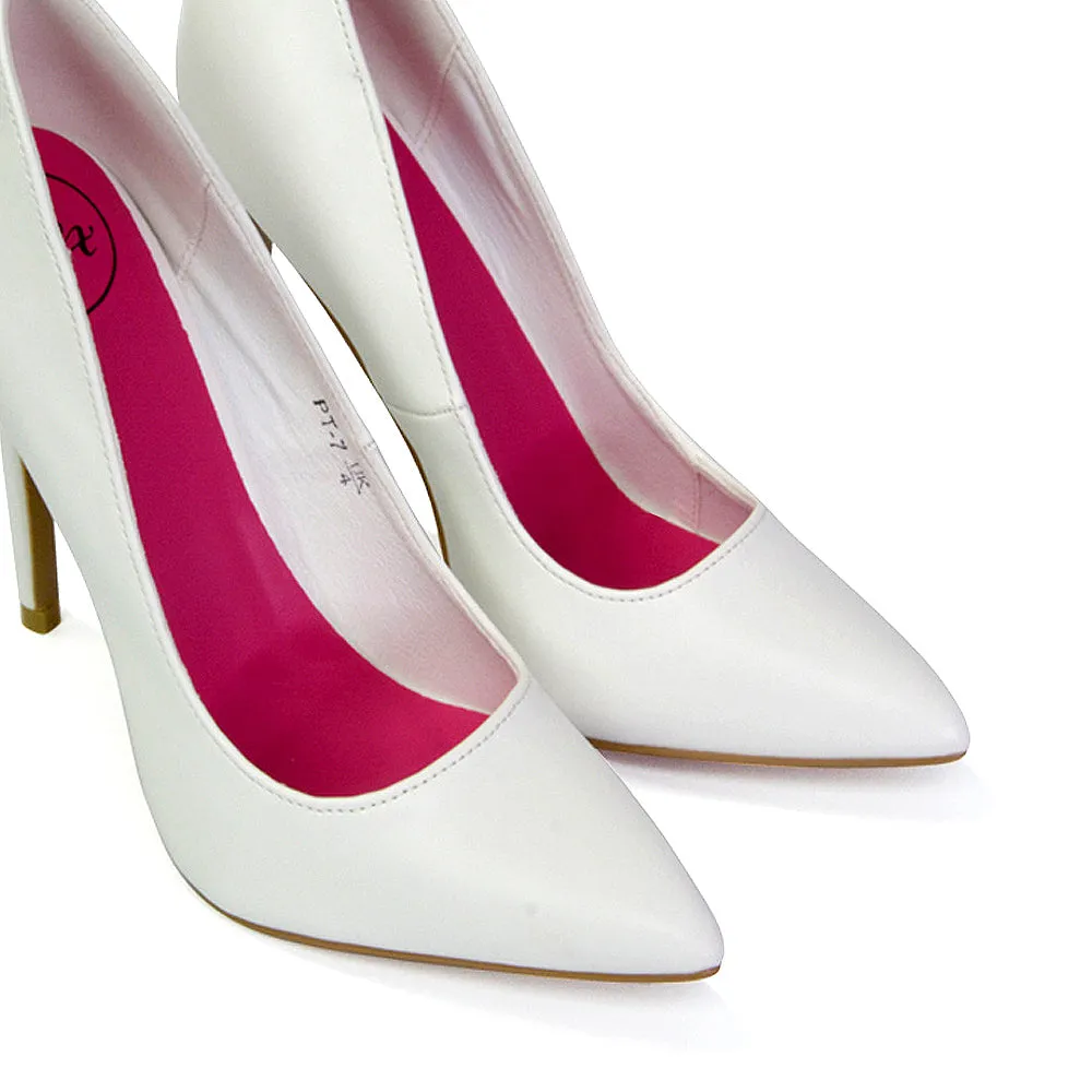 Lu-Lu Pointed Toe Statement Stiletto High Heel Court Shoes in White