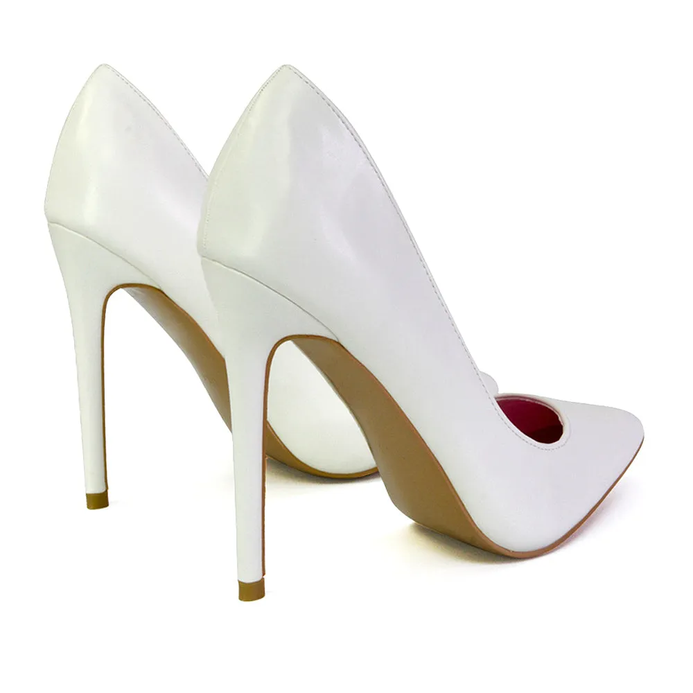 Lu-Lu Pointed Toe Statement Stiletto High Heel Court Shoes in White