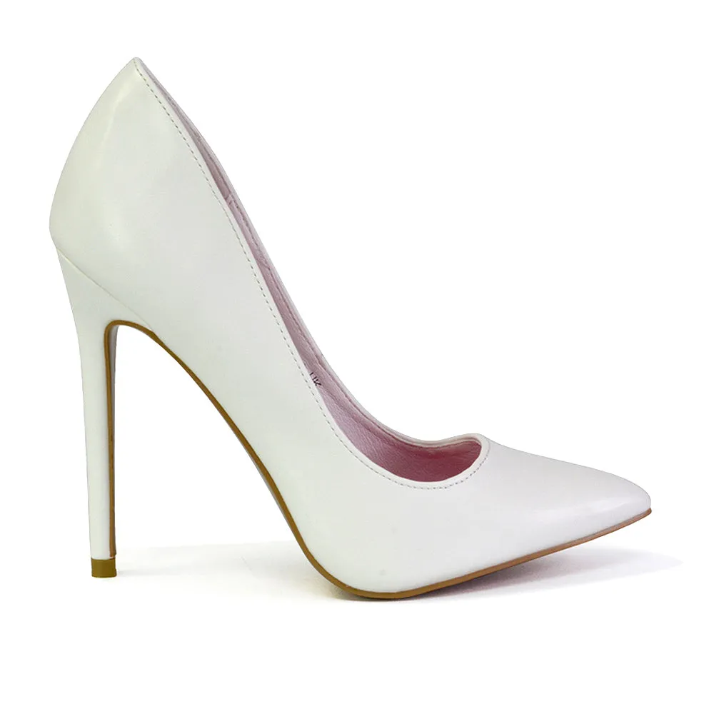 Lu-Lu Pointed Toe Statement Stiletto High Heel Court Shoes in White