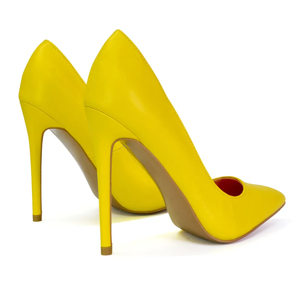 Lu-Lu Pointed Toe Statement Stiletto High Heel Court Shoes in Yellow