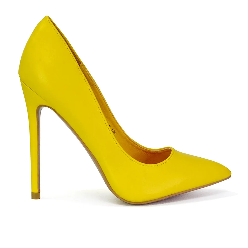 Lu-Lu Pointed Toe Statement Stiletto High Heel Court Shoes in Yellow