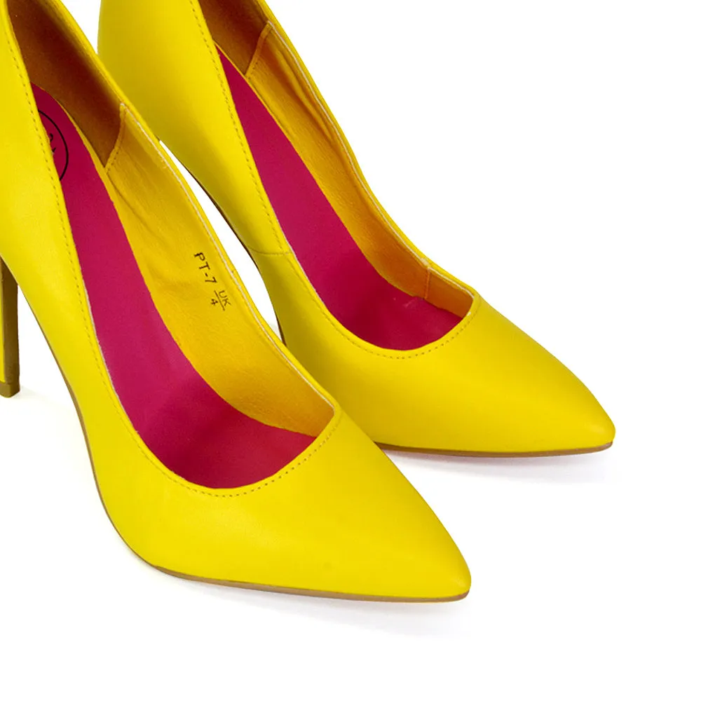 Lu-Lu Pointed Toe Statement Stiletto High Heel Court Shoes in Yellow