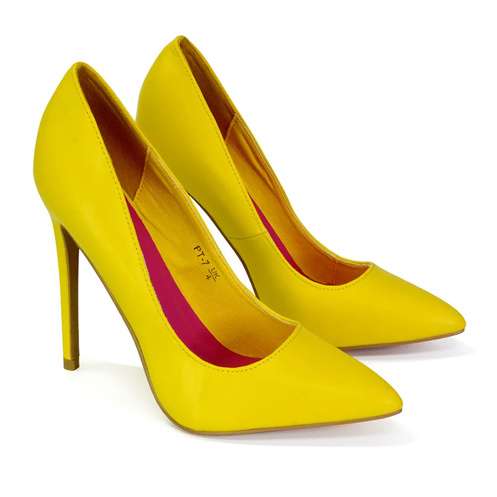 Lu-Lu Pointed Toe Statement Stiletto High Heel Court Shoes in Yellow