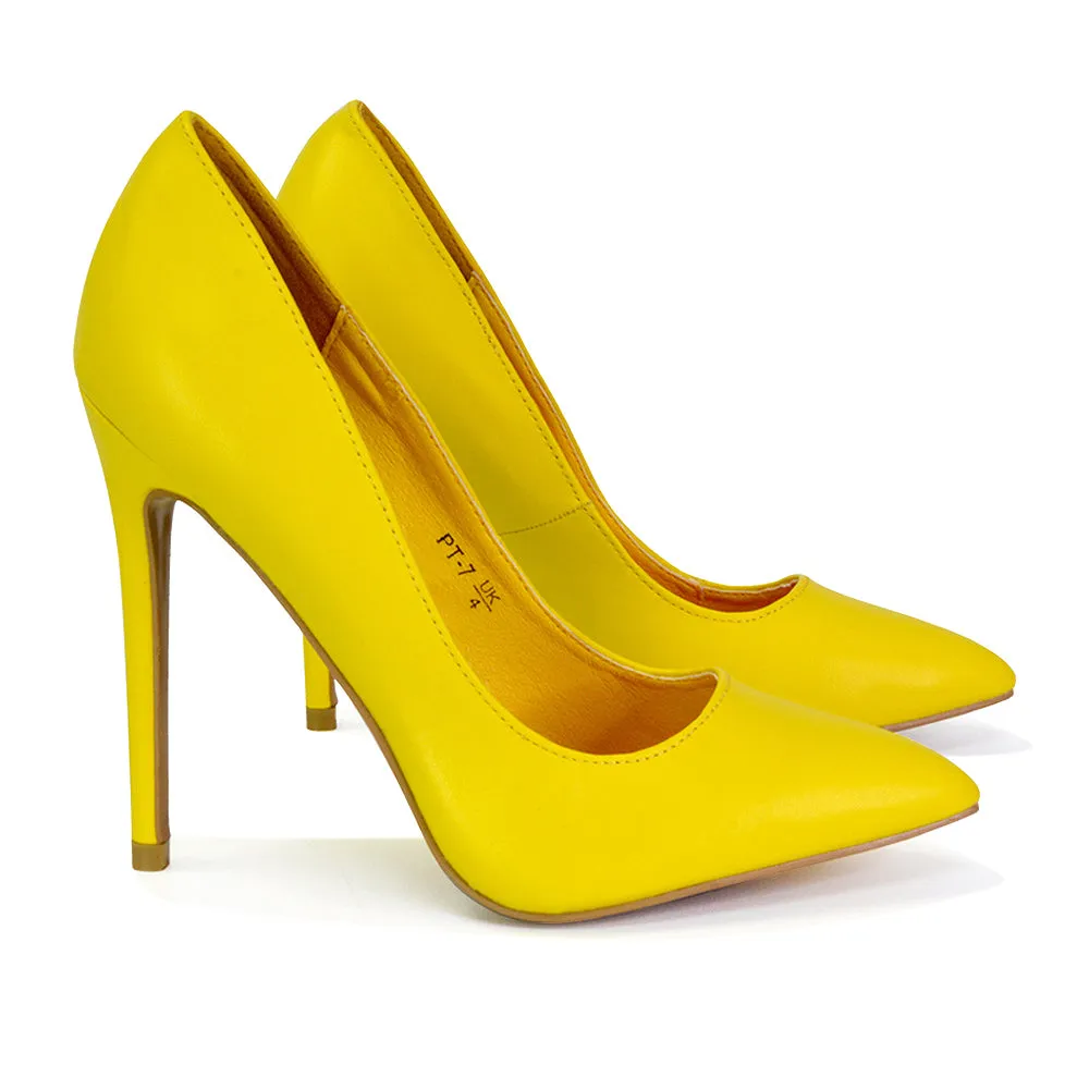 Lu-Lu Pointed Toe Statement Stiletto High Heel Court Shoes in Yellow