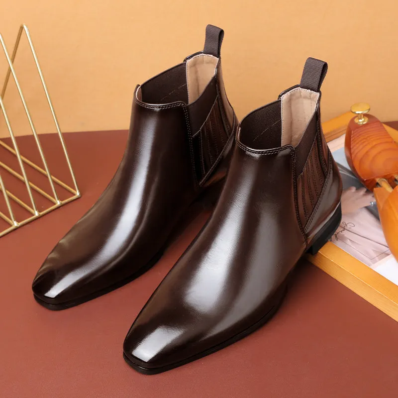 Luxe Serpent Leather Round Toe Chelsea Boots