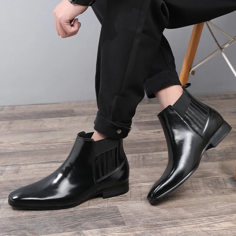 Luxe Serpent Leather Round Toe Chelsea Boots