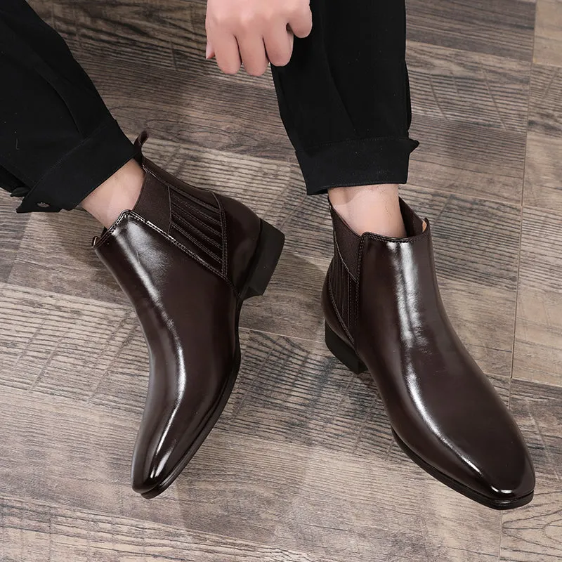 Luxe Serpent Leather Round Toe Chelsea Boots