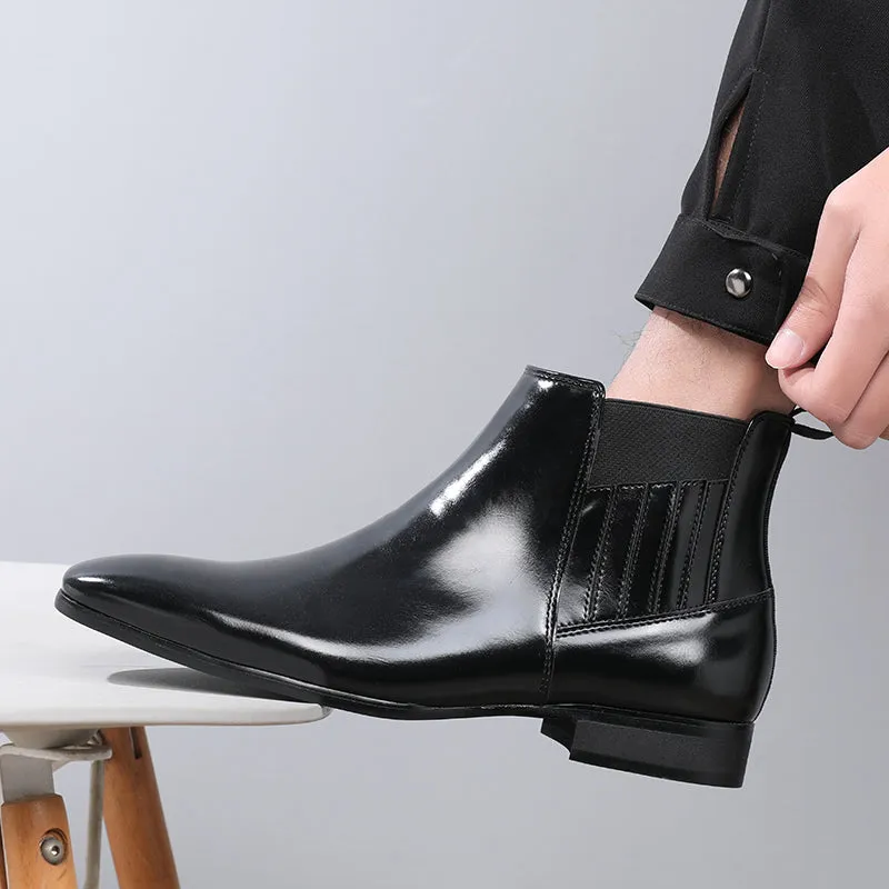 Luxe Serpent Leather Round Toe Chelsea Boots