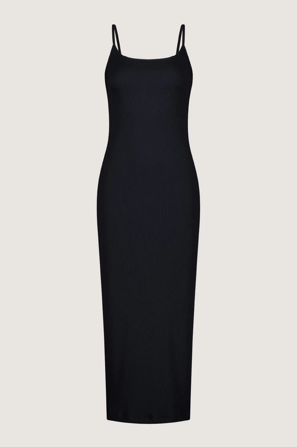 MAJA LOW BACK MIDI DRESS - BLACK RIB