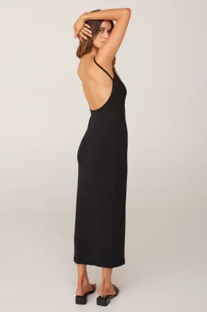 MAJA LOW BACK MIDI DRESS - BLACK RIB