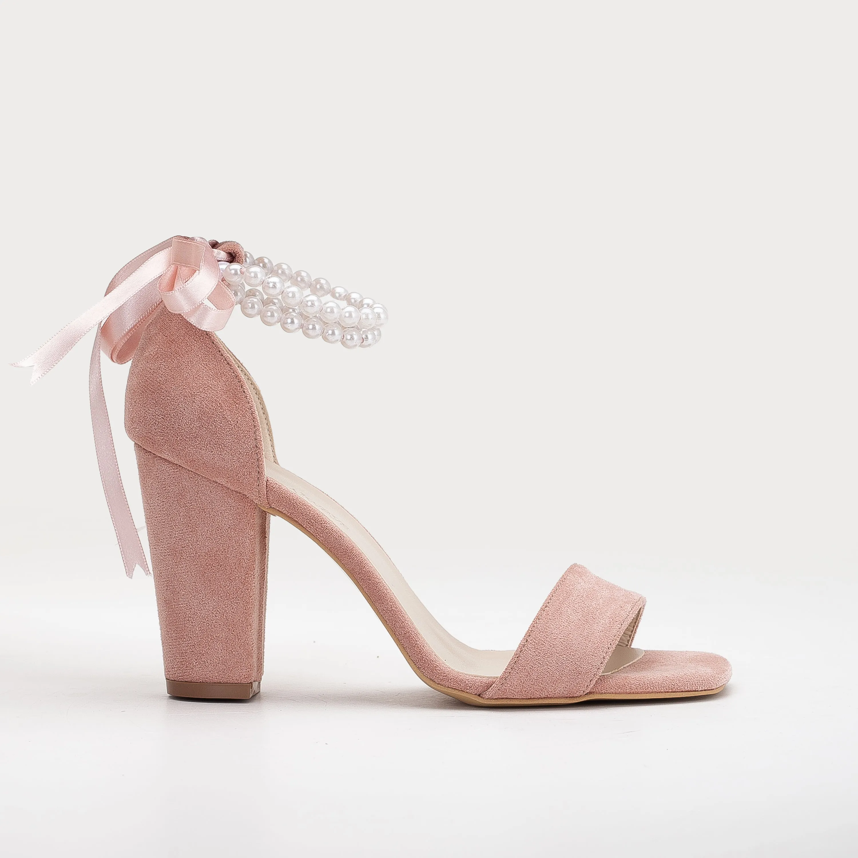 Melissa - Dusty Pink Suede Sandals with Pearls